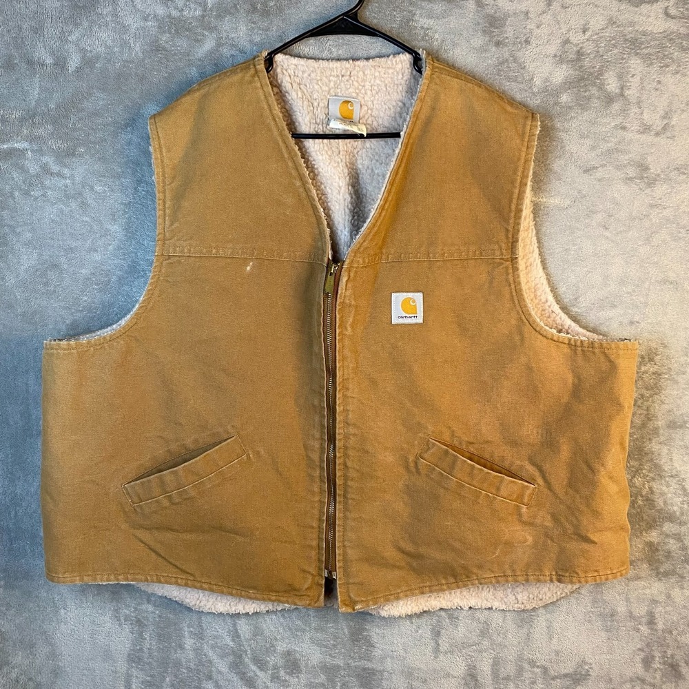 Carhartt V03 BRN Mens 4XL Brown Duck Canvas Sherpa Lined Vest USA